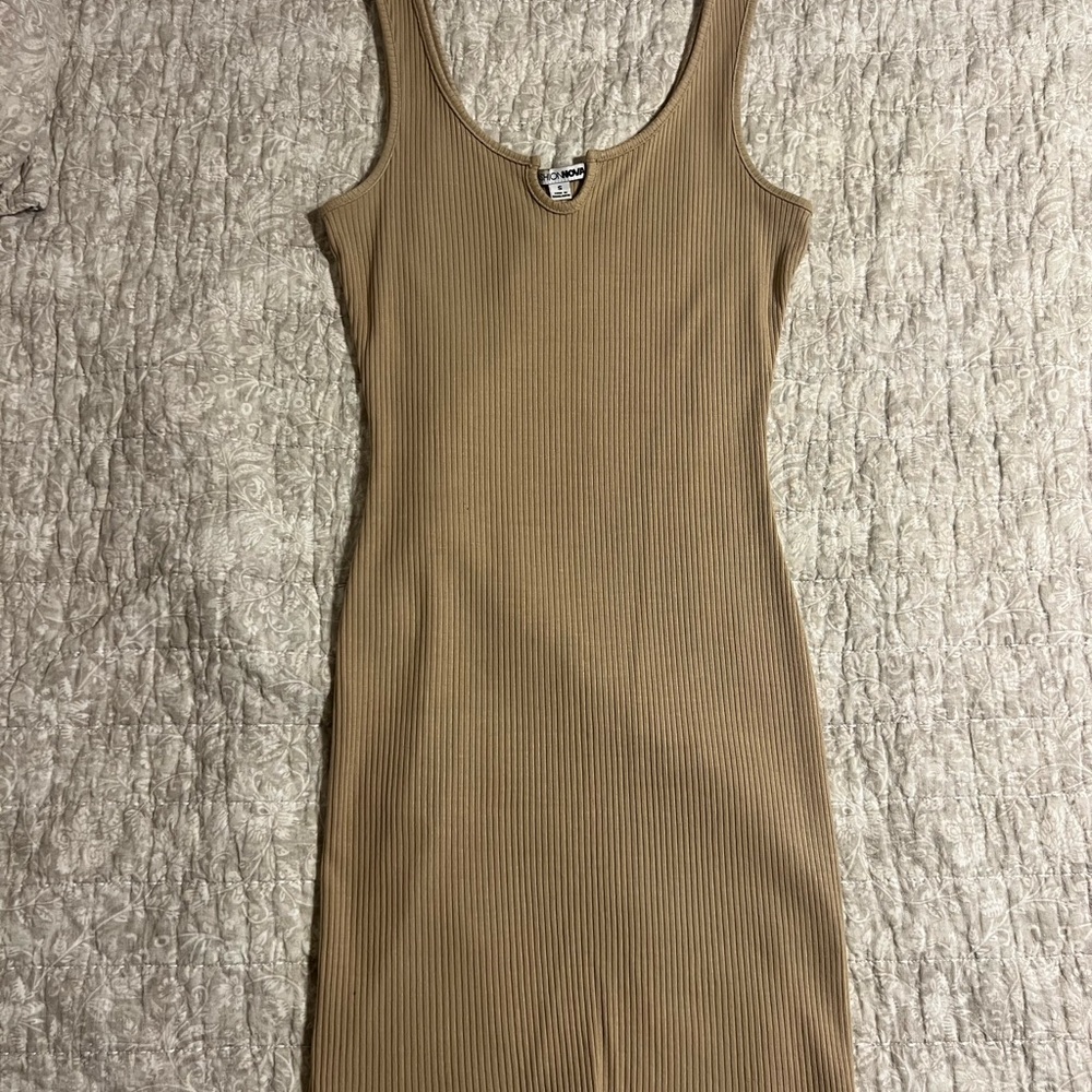 Fashion Nova Beige Ribbed Midi Dress